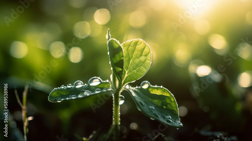 sprouts of fresh greenery on the soil.selective focus, nature Generative AI,