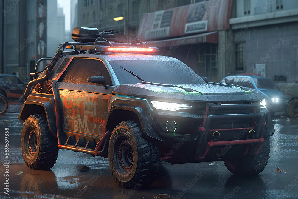 Obraz premium cyberpunk future car 3d concept