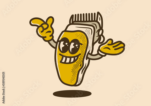 Vintage mascot character design of a hair clipper