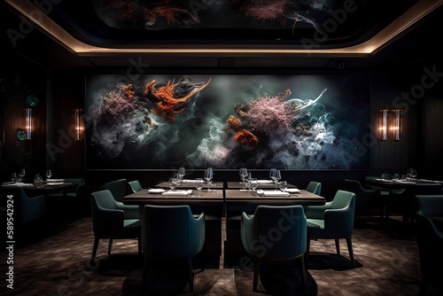 Sleek Modern Restaurant with Stunning Textures, Colors, and Shape, Generated by AI