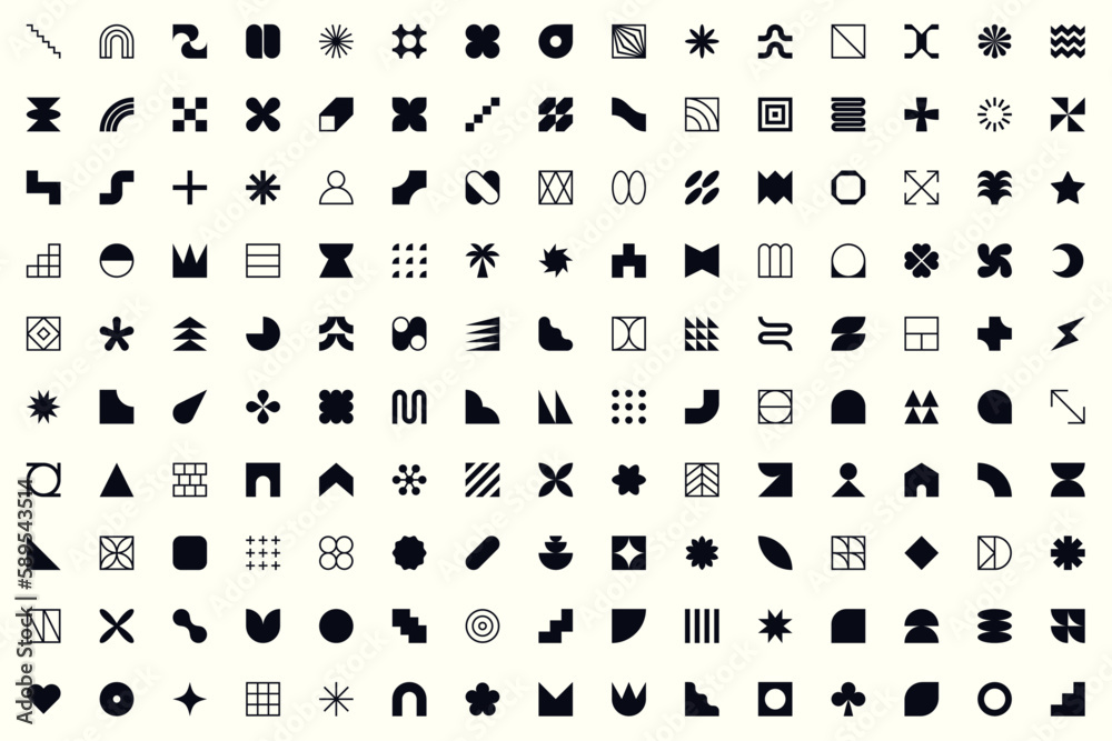Mega geometric and abstract shapes collection. Abstract symbols set. vector elements. Geometric icons. Isolated modern signs. Neo geo art. Swiss style. Bauhaus influence. Neo minimalism. - obrazy, fototapety, plakaty 