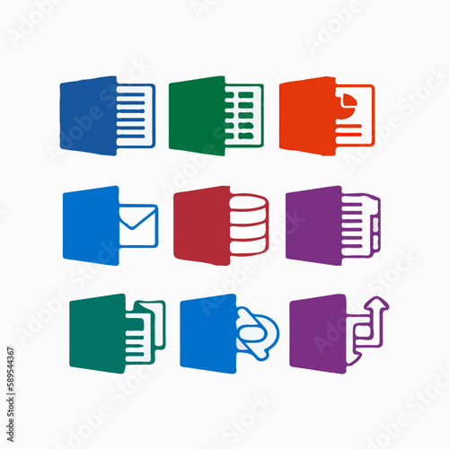 Document file format icons set. Isometric 3d illustration of 9 file format vector icons for web. Microsoft Word .doc Microsoft Excel .xls Microsoft PowerPoint .ppt .pdf Adobe Acrobat, Nitro, Foxit