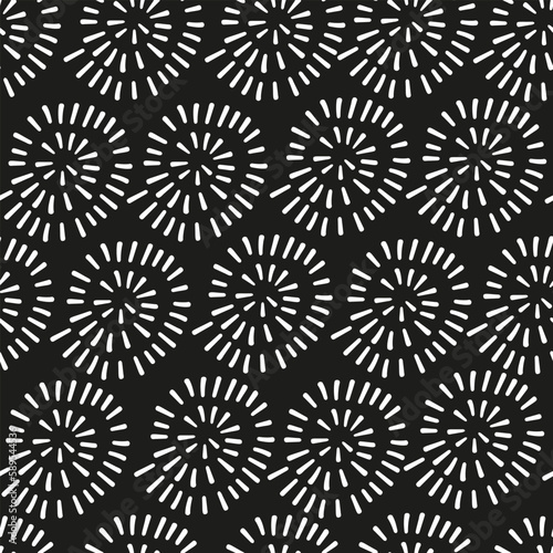 Seamless vector pattern with short lines spiral shape. Dashed lines. Spirals seamless doodle pattern. Black and white pattern of spirals.