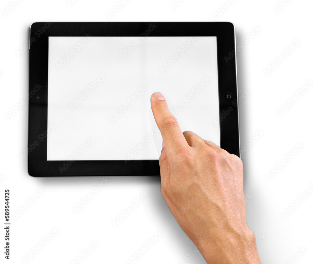 Hands Touching an iPad with Blank Screen Hands Touching an iPad with Blank Screen