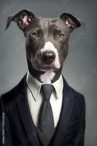 black and white dog in a business suit