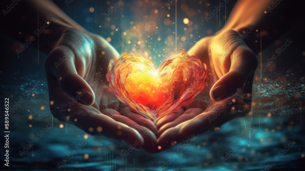 glowing heart in the hands of a person. Generative Ai. Stock ...