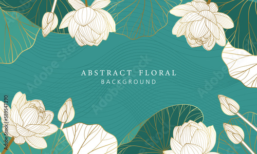 line art floral background with lotus flowers