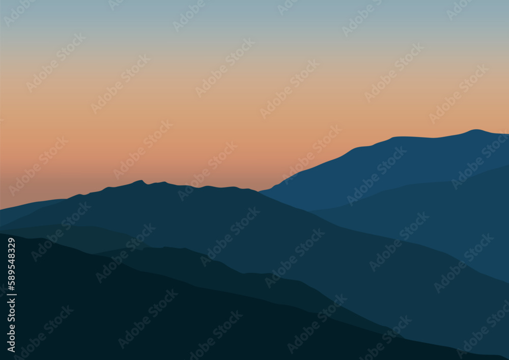 mountains landscape in sunset, vector illustration.