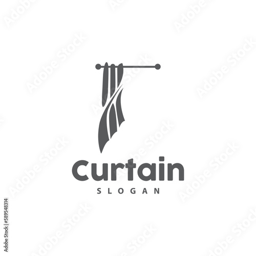 Curtain Logo, Home Interior Simple Design, Furniture Window Curtain Vector, Illustration Symbol Icon