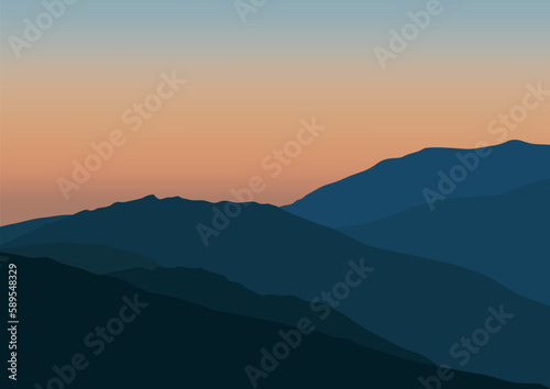 mountains landscape in sunset, vector illustration.