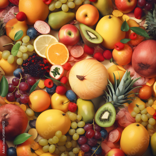 Assortment of healthy raw fruits   ai generative