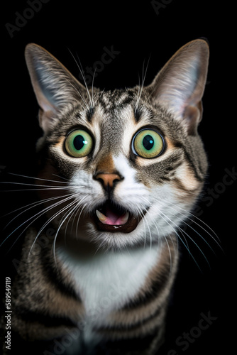 Portrait of a funny very surprised cat. AI generated © StockMediaProduction
