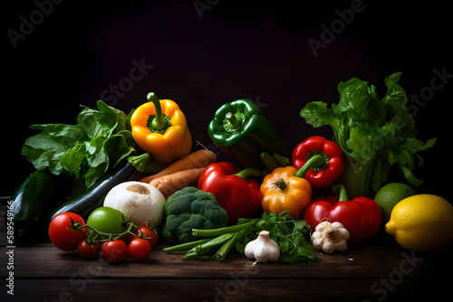 Assortment of healthy vegetables background with copy space ai generative