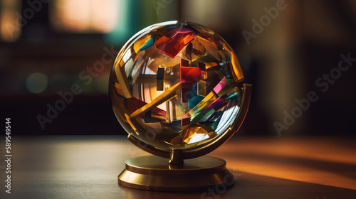 Glass globe on a table using generative AI
