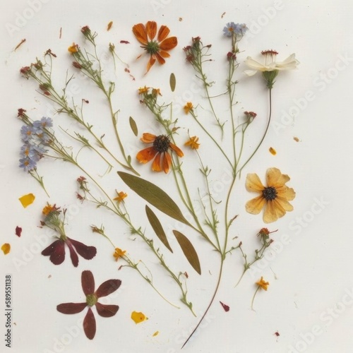 Pressed Flowers on White Paper  A Delicate Centerpiece of Nature s Beauty