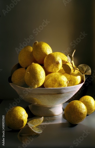 Lemons: A Vibrant and Tangy Fruit with a Bright Yellow Hue photo