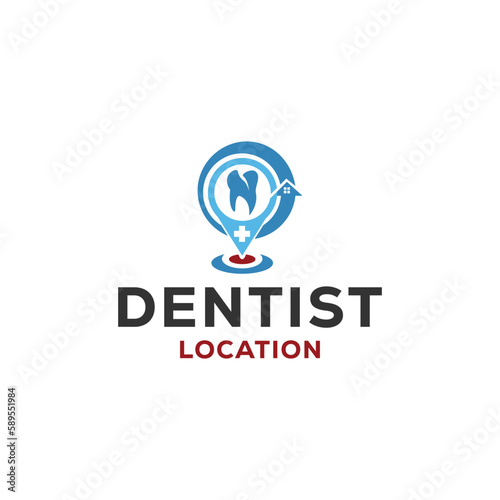 dental or dentis logo with pin location icon design template