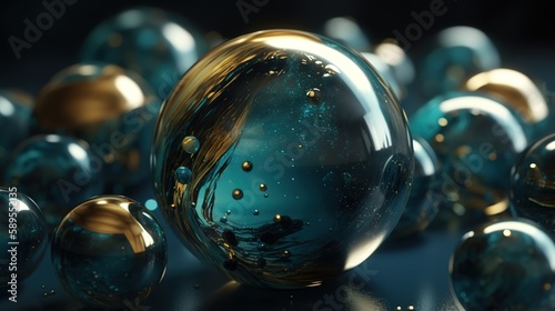 Abstract wallpaper of a close-up shot of marble spheres in different coloured smooth gradation. AI