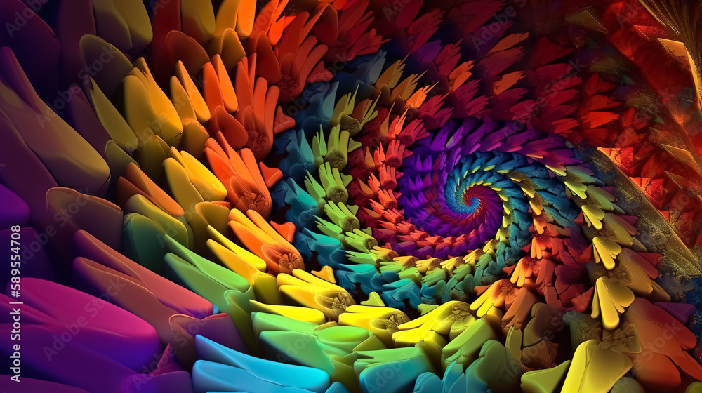 aClose up 3d render of abstract psyhedelic colorful background texture with infinite spiral