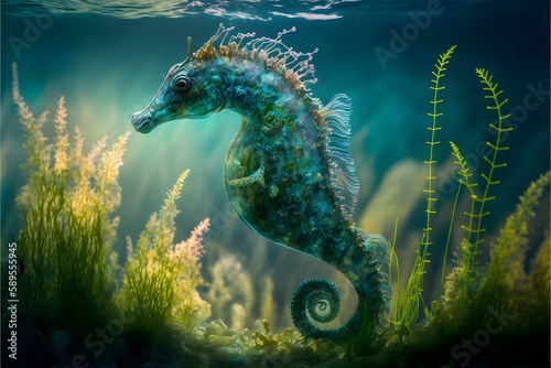 Captivating Image of a Jumping Adorable Seahorse in Vibrant Hydro-Dipped Colors at Sea