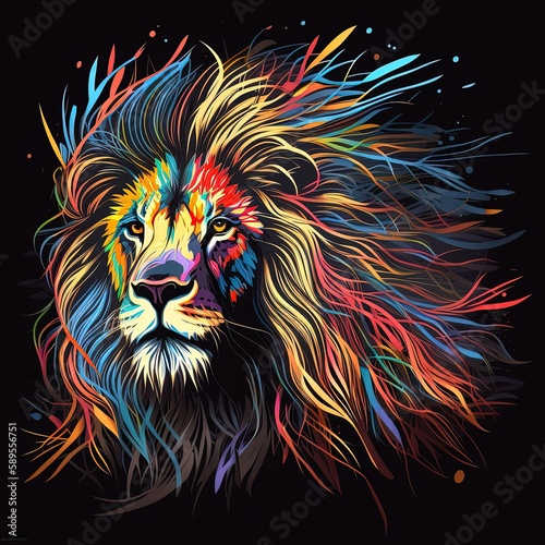 Majestic lion   artistic graphic design portrait - Generative Ai