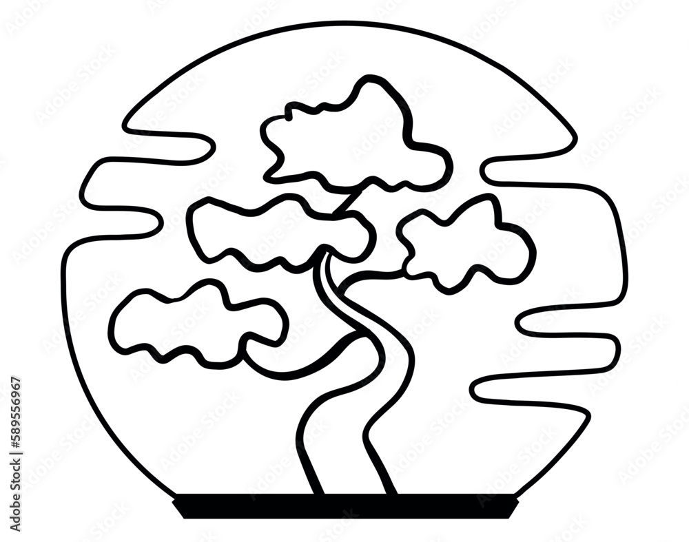 Outline silhouette icon Bonsai tree on white background. Logo bonsai. Vector illustration Outline silhouette icon Bonsai tree on white background. Logo bonsai. Vector illustration