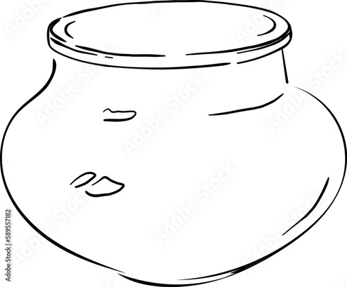 Ceramic jug. Old vase. Large clay pitcher for milk. Rustic pottery. hand-drawn vector illustration, sketch.