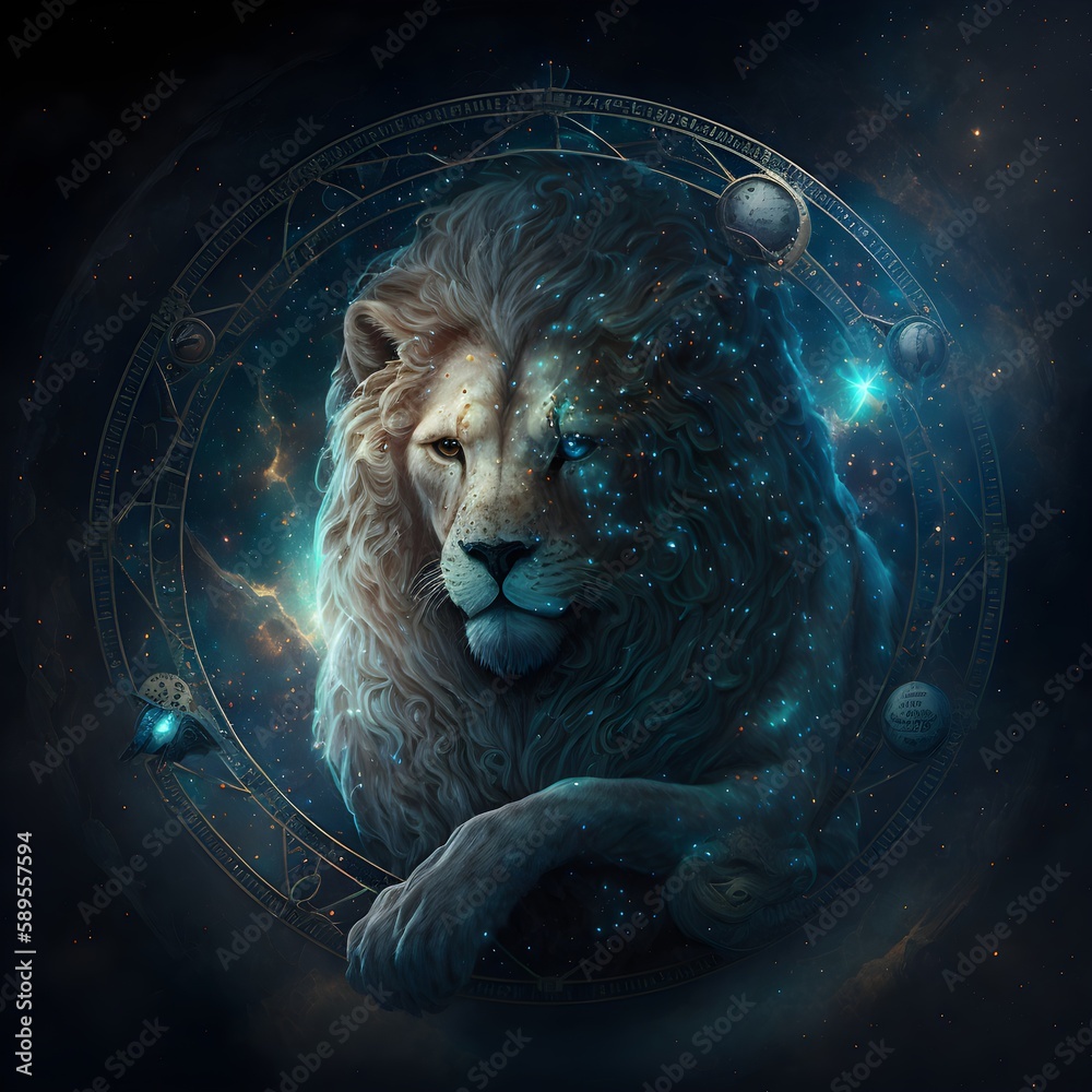 Zodiac Figure of Leo in a Circle with Constellation: A Majestic ...