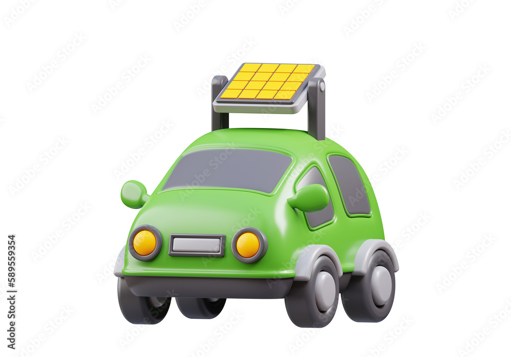 3d rendering of  electric car with solar panel illustration, suitable for your projects related to green energy, electric car, and renewable energy	
