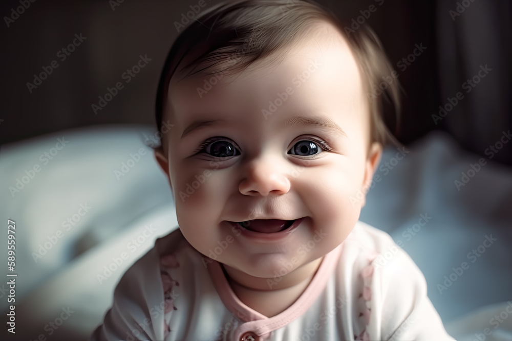 Beautiful smiling cute baby. Generative Ai.
Beautiful smiling cute baby. Generative Ai.
