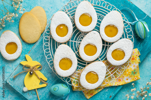 Easter egg cookies with lemon jam filling photo