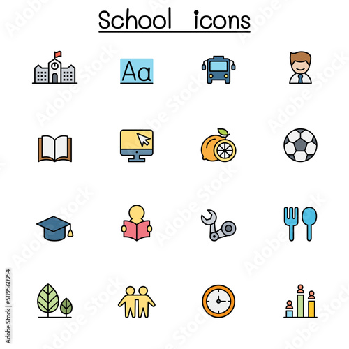 School & Education color line icon set