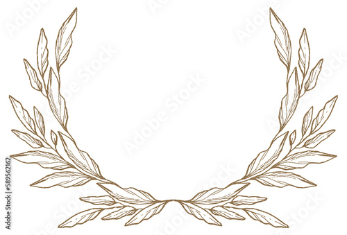Vintage laurel wreath. Floral handmade frame. Illustration with branches and leaves for label, business identity, greeting card, diploma, wedding invitation