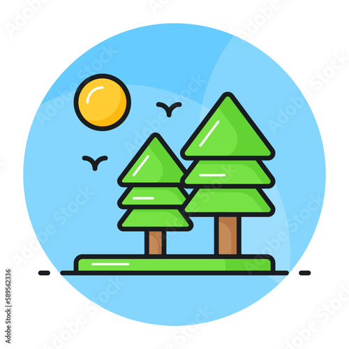 An amazing vector design of conifer tree in trendy style, landscape of trees, forest vector
