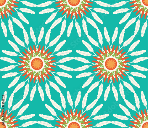 Abstract Hippie Boho Feathers Circles Seamless Vector Pattern Trendy Fashion Colors Perfect for Allover Fabric Print or Wrapping Paper