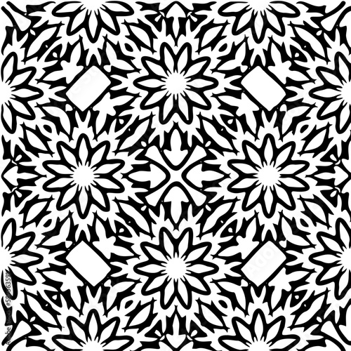 Seamless geometric shapes floral vector pattern vector illustration in black color 