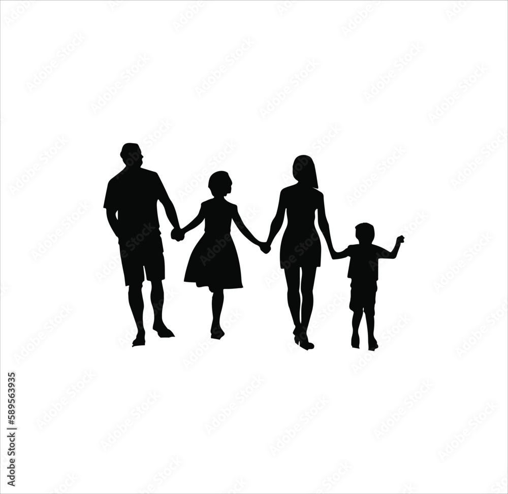 A walking family silhouette vector art