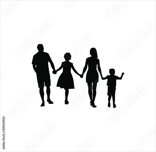 A walking family silhouette vector art