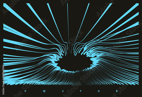 Portal hole made from many curved strips. Abstract energy formation. Design for banner, flyer, poster, cover or brochure. 3d vector illustration in technology style.