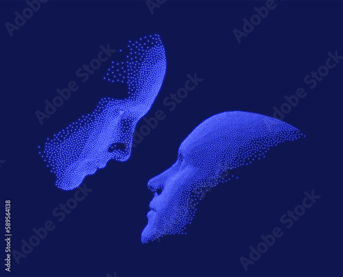 Dialogue, contact, conversational exchange between two individuals. People talk face to face. 3D vector Illustration for advertising, marketing or presentation.