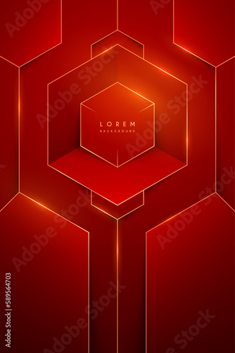 Abstract red geometric shapes with golden elements