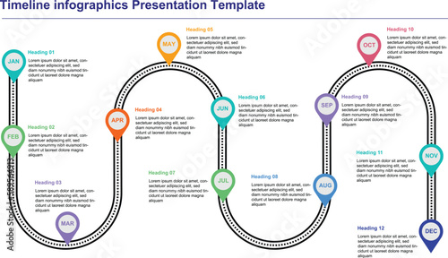 Business road map timeline infographic path from start and end