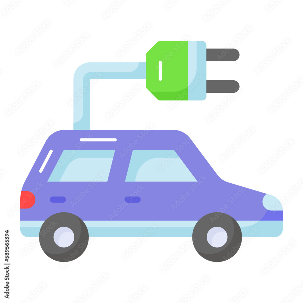 Vehicle with plug denoting eco car vector in modern style, electric car icon