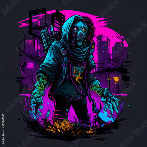  Cartoon-Style Zombie in Cyberpunk-Inspired Neon Colors - generative AI © Ronald