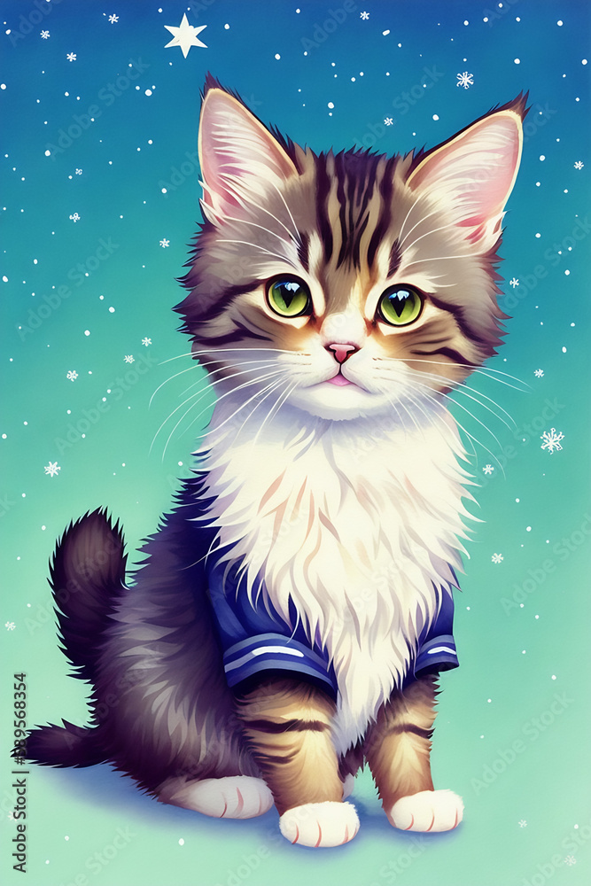 An adorable cute cat character warmed up in winter clothes standing in nice hat and scarf ready to celebrate christmas created with generative ai An adorable cute cat character warmed up in winter clothes standing in nice hat and scarf ready to celebrate christmas created with generative ai