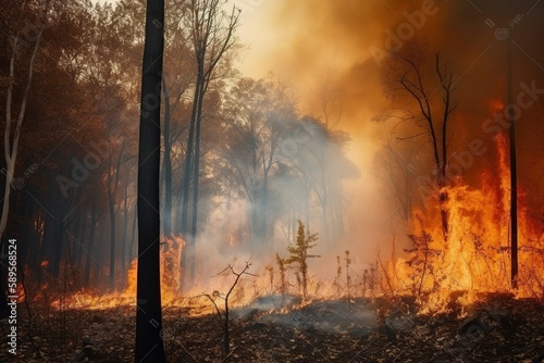 Large-scale forest fire, catastrophe. Climate change. The problem, the impact of fire on the environment and human health. generative ai. © Светлана Коробкова