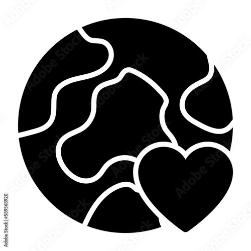World globe with heart sign denoting icon of love earth in trendy style, international earth day vector