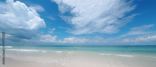 Beach and blue sea. Clean background. Generative AI