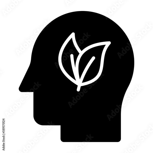 Human mind having leaves showing concept vector of eco mind, environmental mind icon