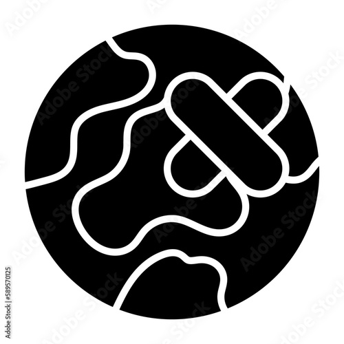 Save the world and earth, bandage on world globe showing icon of healed earth, premium vector